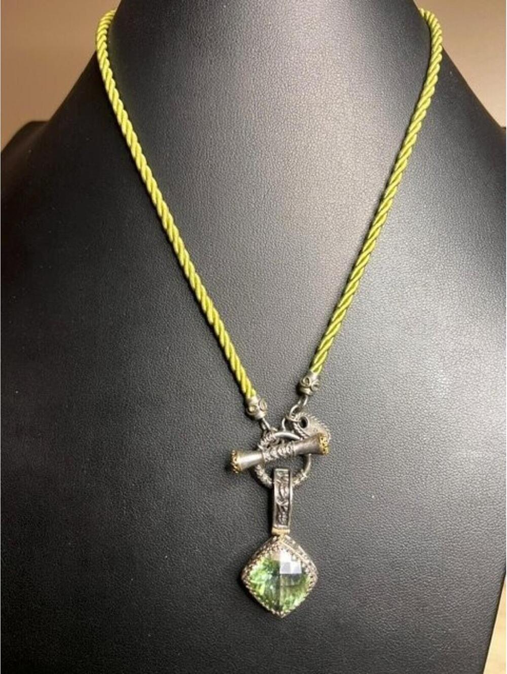 B5142 Sara Blaine Prasiolite Pendant Necklace Sterling Silver Green Amethyst 18"